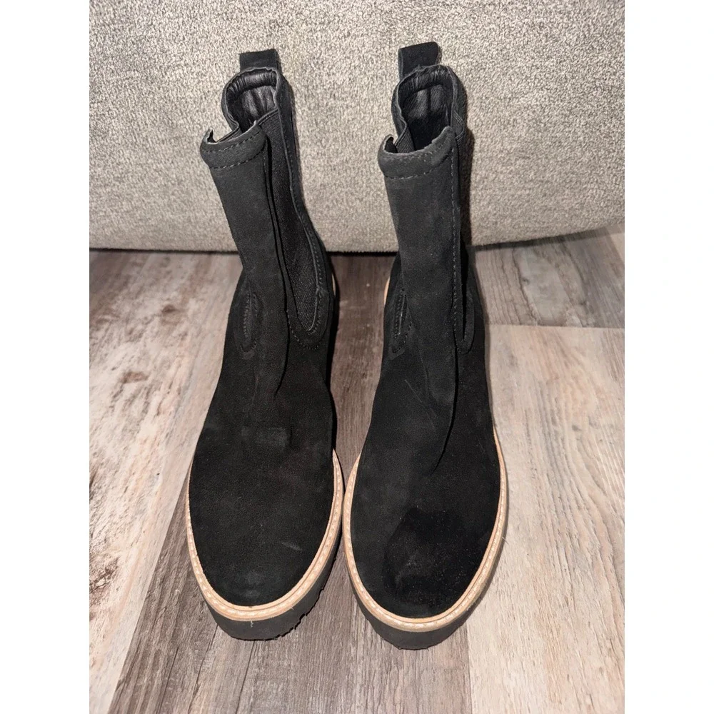 Dolce Vita Black Suede Chelsea‎ Lug Sole Platform Block Heel Boots Size 7.5
